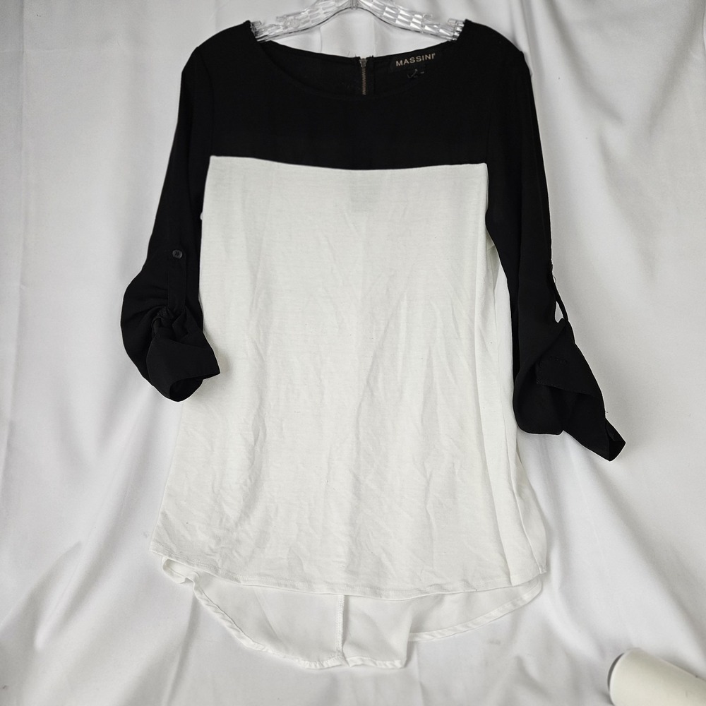 Massini Womens Size Small Shirt, Cream And Black Button Sleeve